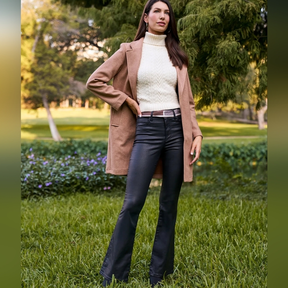 KUT from the Kloth Ana High Rise Fab Ab Coated Flare Pants Black 6 - Picture 3 of 12